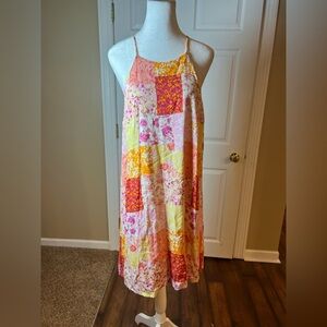 Emily Wonder Patchwork Floral Peasant Cottagecore Sundress Multicolor Lined Sz L